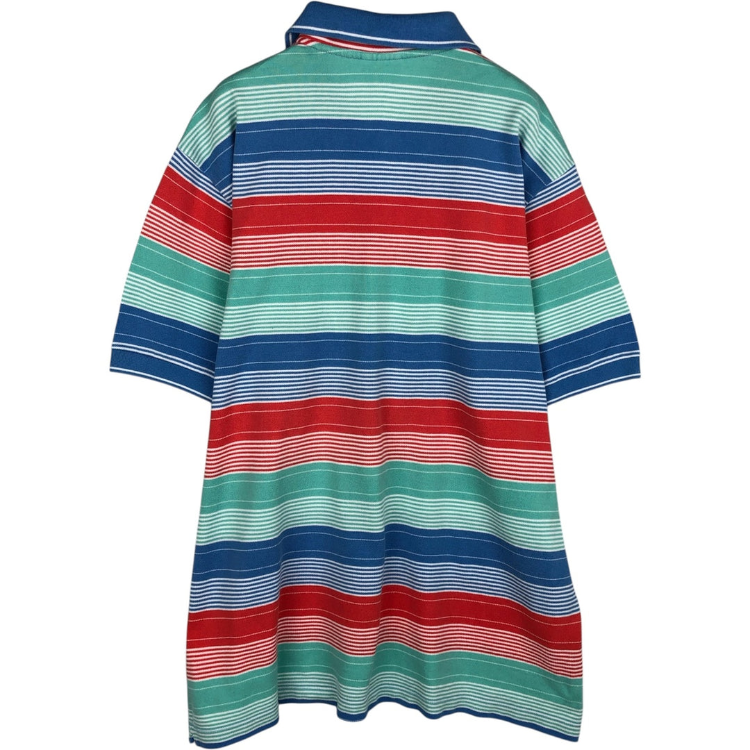 Lacoste LACOSTE DESIGNED IN FRANCE Multi-stripe Short-Sleeve Striped Polo Shirt, Size 6 (Men's L equivalent) cotton Emerald green Vintage Second Hand