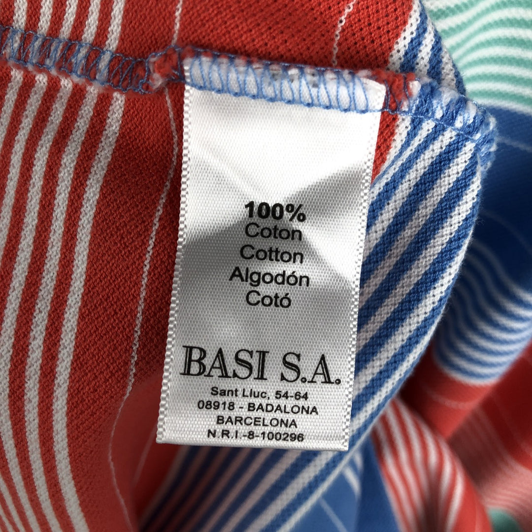 Lacoste LACOSTE DESIGNED IN FRANCE Multi-stripe Short-Sleeve Striped Polo Shirt, Size 6 (Men's L equivalent) cotton Emerald green Vintage Second Hand