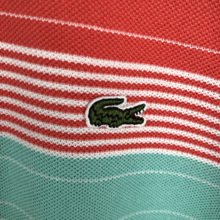 Lacoste LACOSTE DESIGNED IN FRANCE Multi-stripe Short-Sleeve Striped Polo Shirt, Size 6 (Men's L equivalent) cotton Emerald green Vintage Second Hand