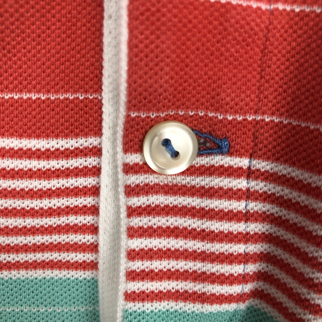 Lacoste LACOSTE DESIGNED IN FRANCE Multi-stripe Short-Sleeve Striped Polo Shirt, Size 6 (Men's L equivalent) cotton Emerald green Vintage Second Hand