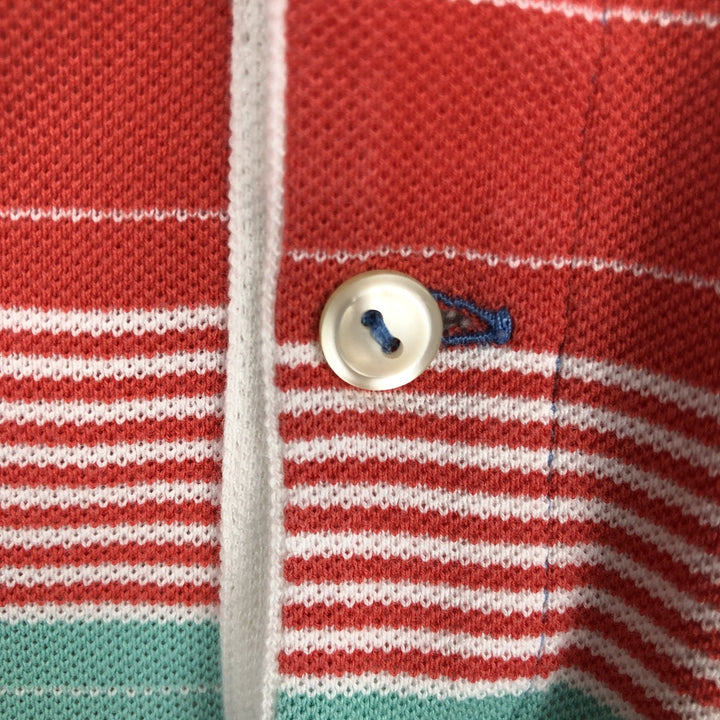 Lacoste LACOSTE DESIGNED IN FRANCE Multi-stripe Short-Sleeve Striped Polo Shirt, Size 6 (Men's L equivalent) cotton Emerald green Vintage Second Hand