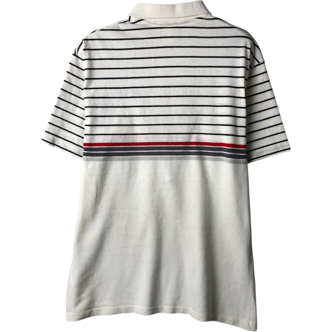 1980s-era Adidas Trefoil logo short-sleeved striped polo shirt, men's size S equivalent, vintage. unclear white type Vintage Second Hand