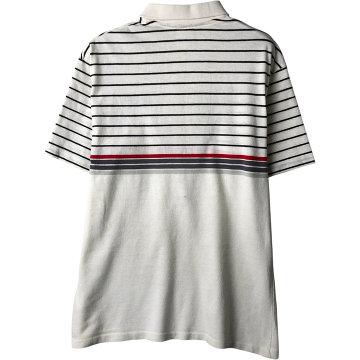 1980s-era Adidas Trefoil logo short-sleeved striped polo shirt, men's size S equivalent, vintage. unclear white type Vintage Second Hand