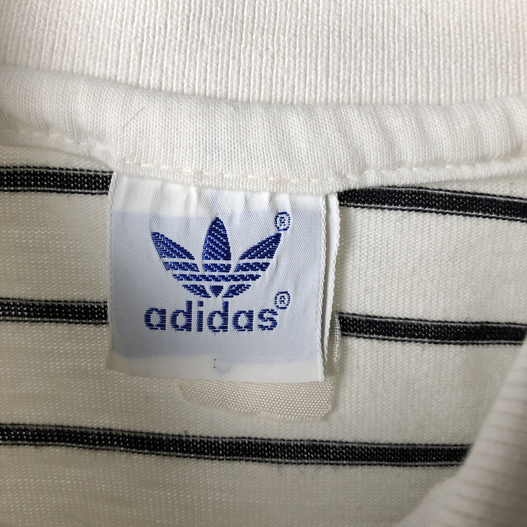 1980s-era Adidas Trefoil logo short-sleeved striped polo shirt, men's size S equivalent, vintage. unclear white type Vintage Second Hand