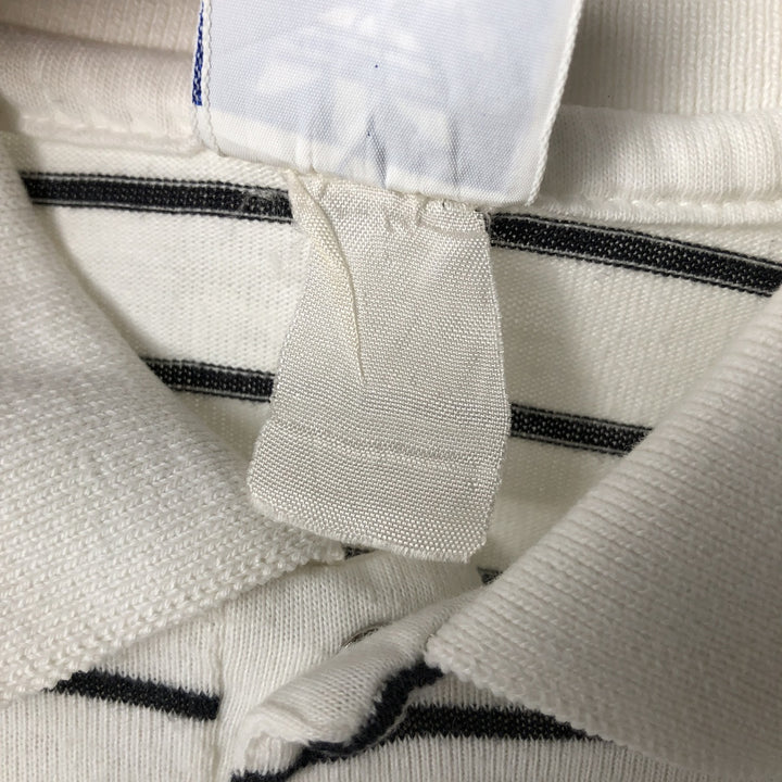 1980s-era Adidas Trefoil logo short-sleeved striped polo shirt, men's size S equivalent, vintage. unclear white type Vintage Second Hand