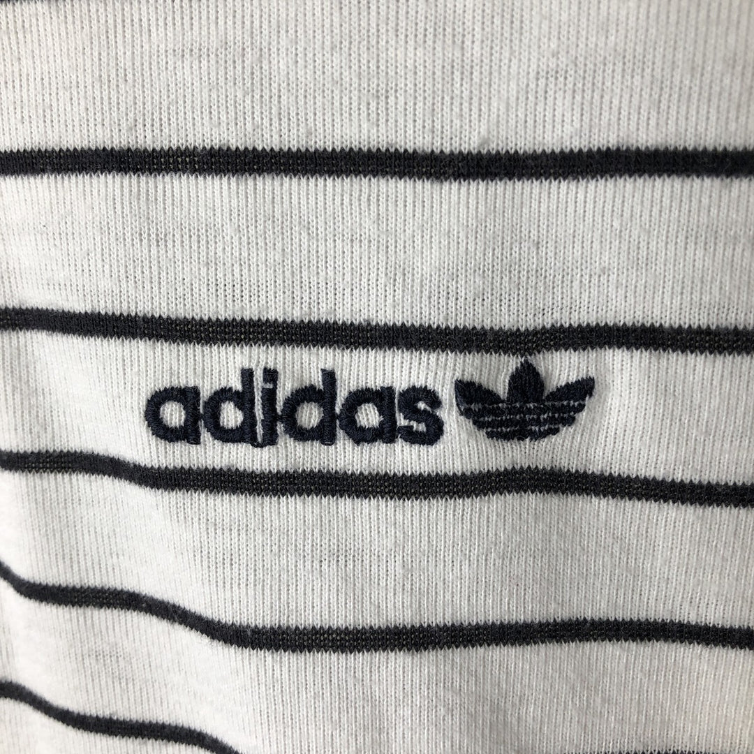 1980s-era Adidas Trefoil logo short-sleeved striped polo shirt, men's size S equivalent, vintage. unclear white type Vintage Second Hand