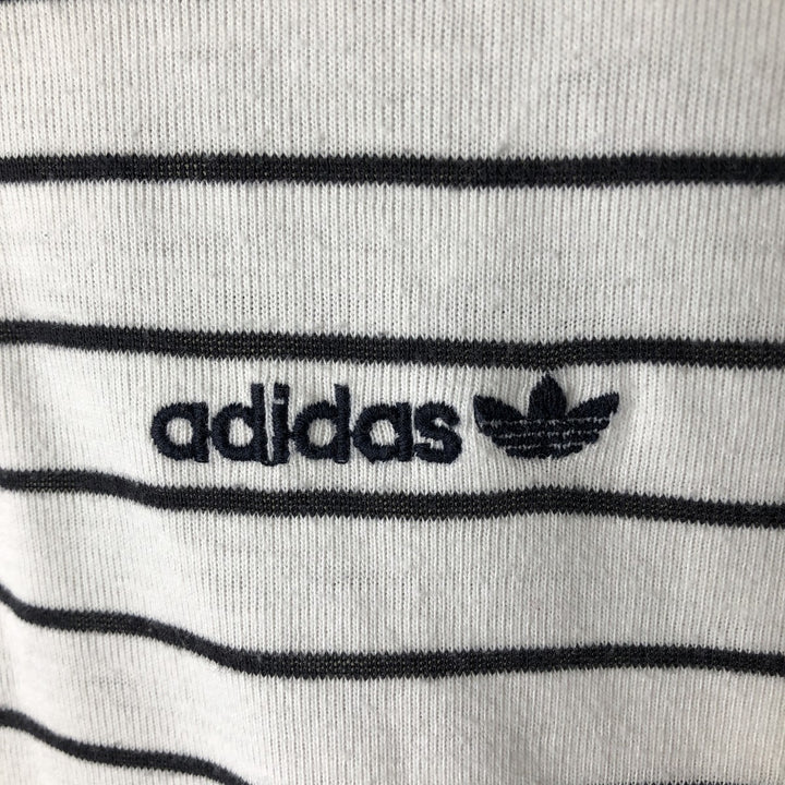 1980s-era Adidas Trefoil logo short-sleeved striped polo shirt, men's size S equivalent, vintage. unclear white type Vintage Second Hand