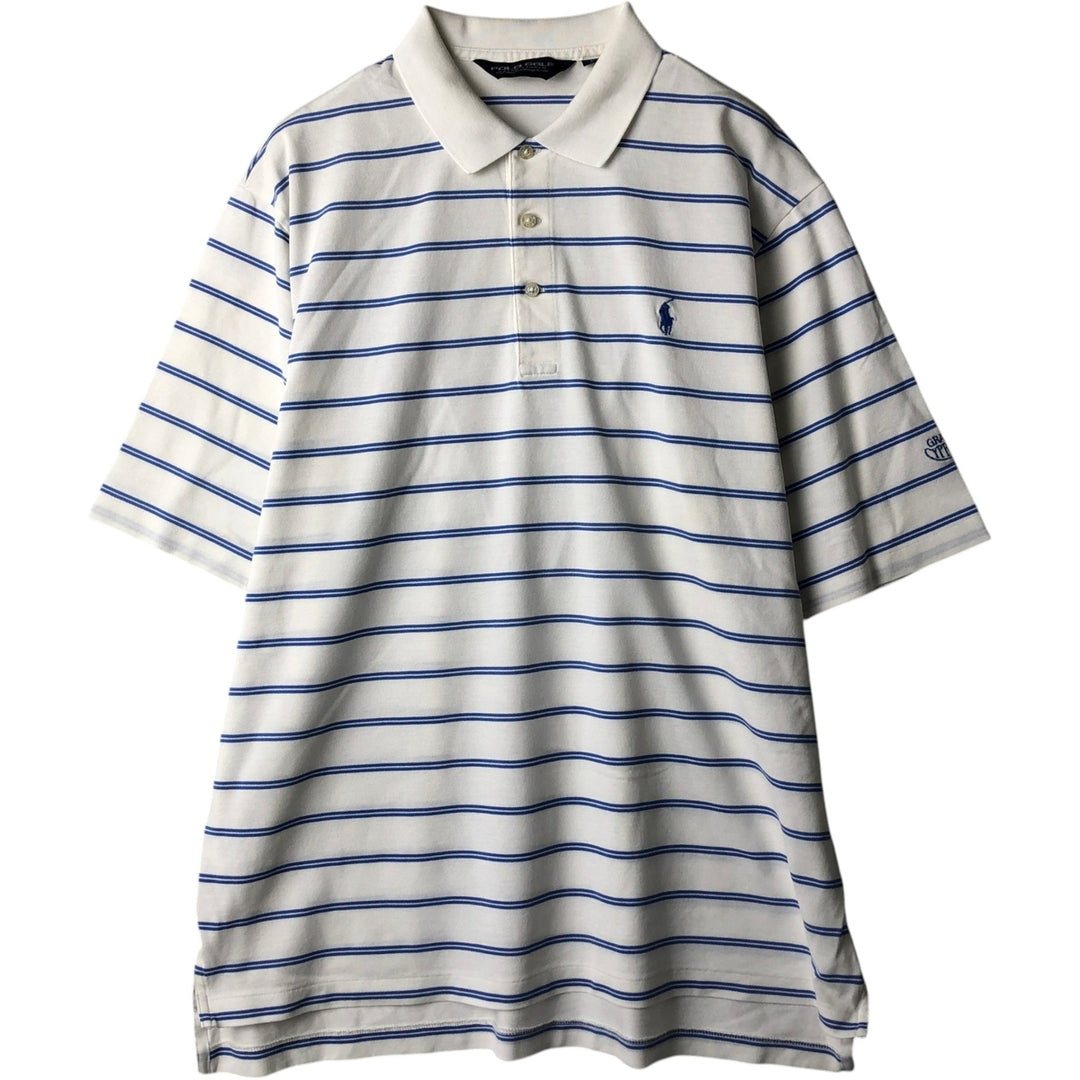 Ralph Lauren POLO GOLF Multi-border short sleeve striped polo shirt, men's size L Pima Cotton white type Vintage Second Hand