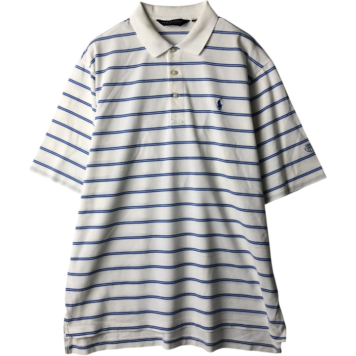 Ralph Lauren POLO GOLF Multi-border short sleeve striped polo shirt, men's size L Pima Cotton white type Vintage Second Hand