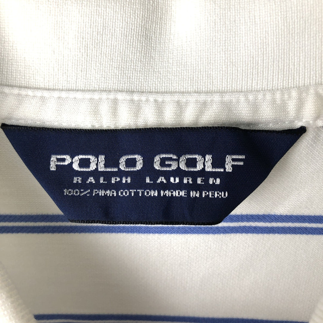 Ralph Lauren POLO GOLF Multi-border short sleeve striped polo shirt, men's size L Pima Cotton white type Vintage Second Hand
