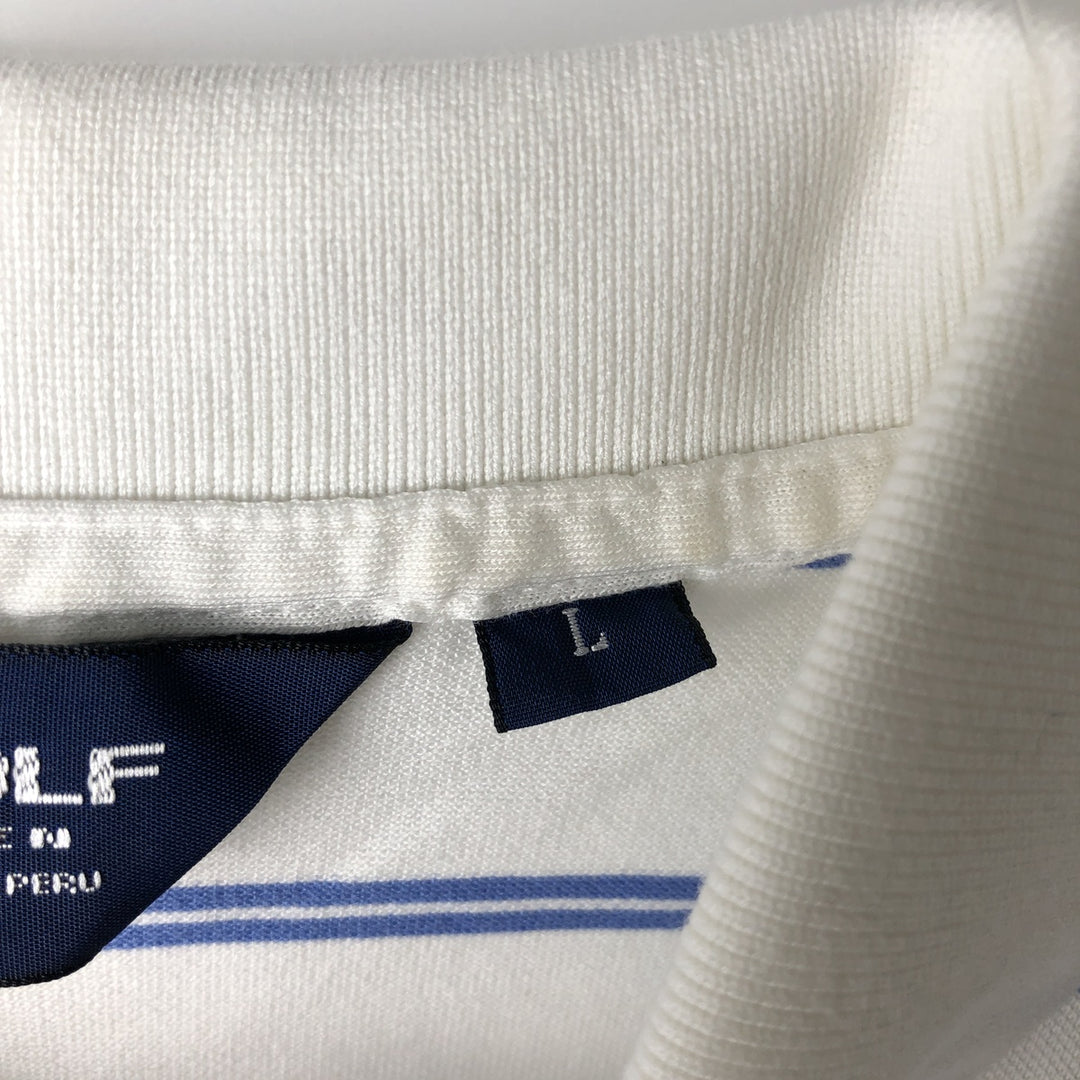 Ralph Lauren POLO GOLF Multi-border short sleeve striped polo shirt, men's size L Pima Cotton white type Vintage Second Hand