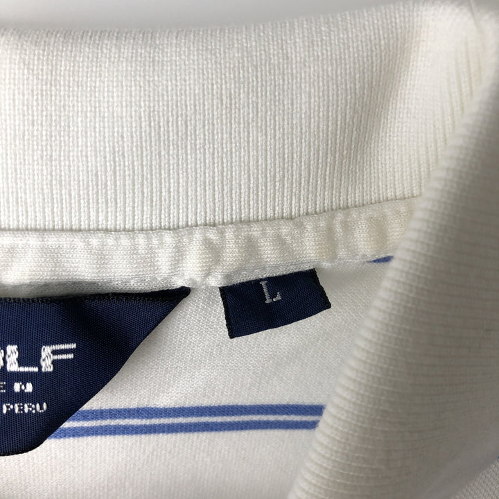 Ralph Lauren POLO GOLF Multi-border short sleeve striped polo shirt, men's size L Pima Cotton white type Vintage Second Hand
