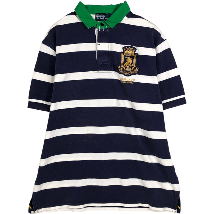 Ralph Lauren POLO by Ralph Lauren Multi-border short sleeve striped polo shirt Men's XL size cotton navy blue type Vintage Second Hand