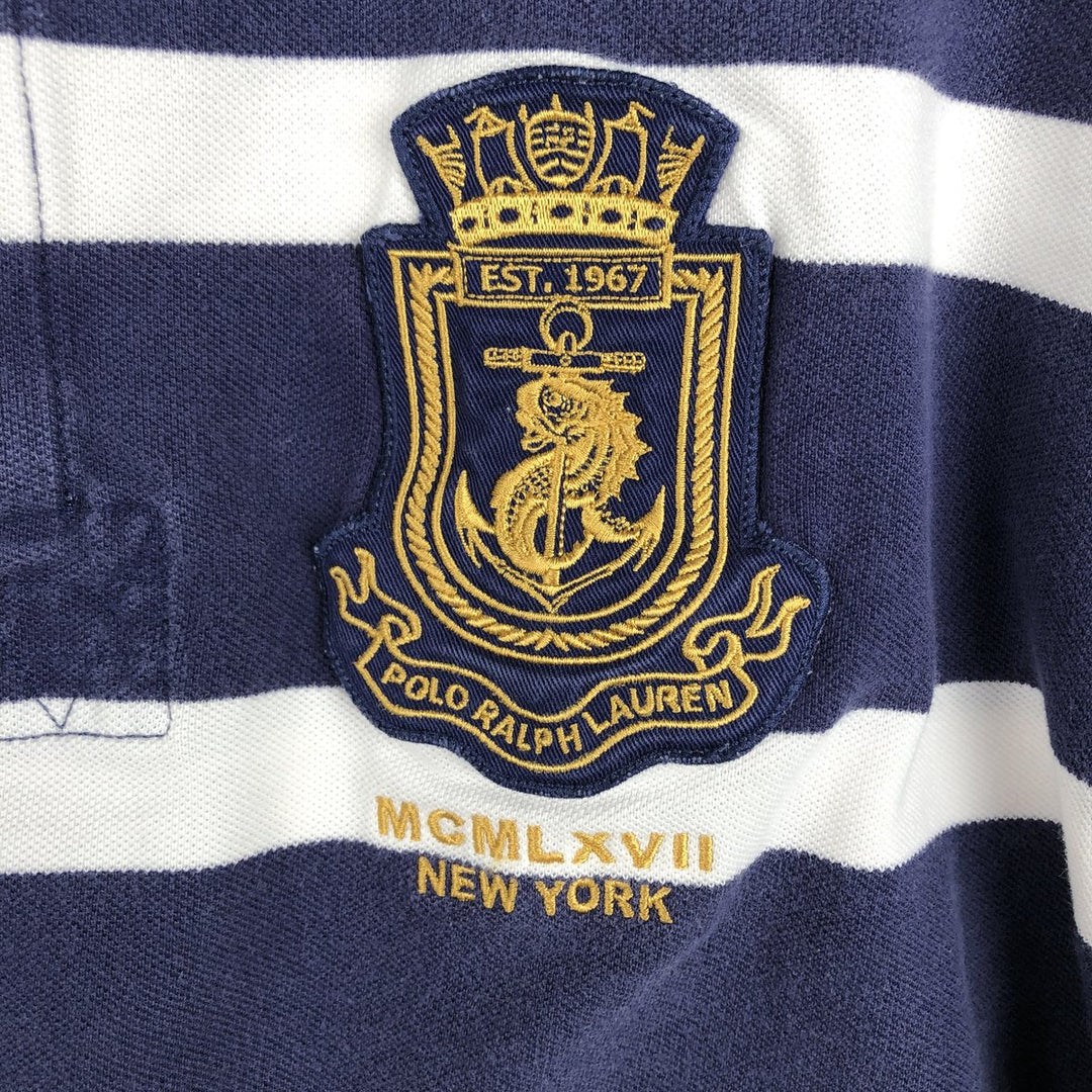 Ralph Lauren POLO by Ralph Lauren Multi-border short sleeve striped polo shirt Men's XL size cotton navy blue type Vintage Second Hand