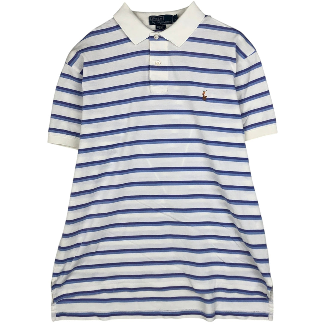 Ralph Lauren POLO by Ralph Lauren Multi-border short sleeve striped polo shirt Men's size L Pima Cotton white type Vintage Second Hand