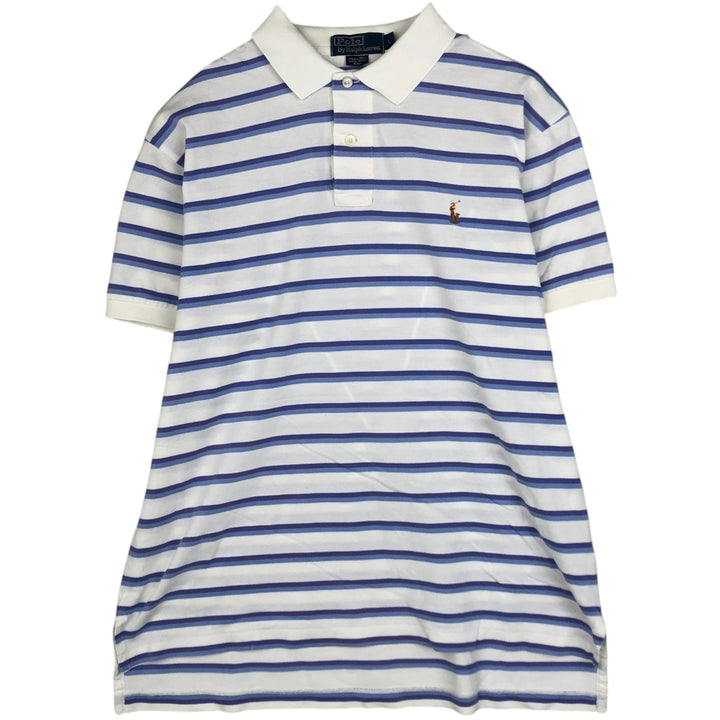 Ralph Lauren POLO by Ralph Lauren Multi-border short sleeve striped polo shirt Men's size L Pima Cotton white type Vintage Second Hand