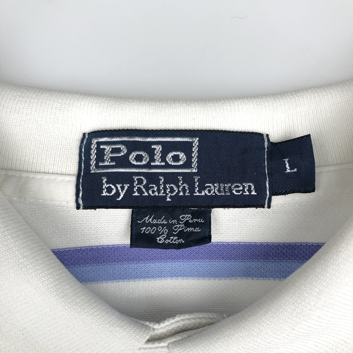 Ralph Lauren POLO by Ralph Lauren Multi-border short sleeve striped polo shirt Men's size L Pima Cotton white type Vintage Second Hand