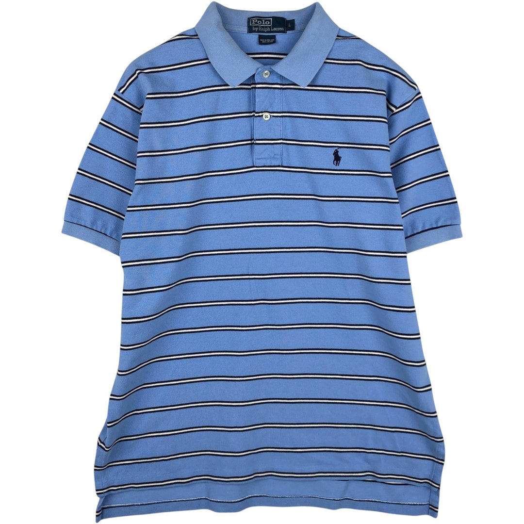 Ralph Lauren POLO by Ralph Lauren short sleeve striped polo shirt, men's size L cotton Blue type light blue Vintage Second Hand