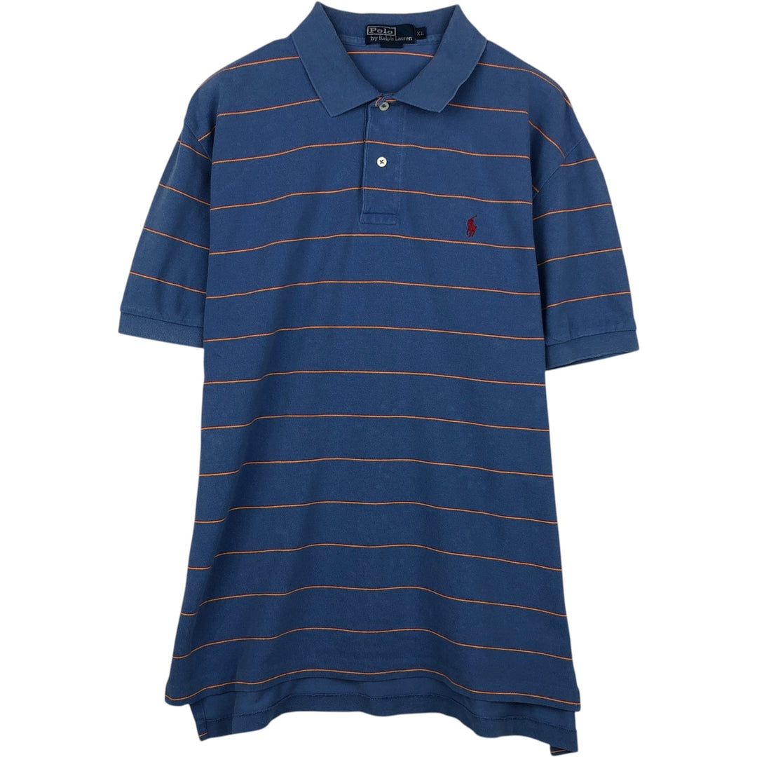 Ralph Lauren POLO by Ralph Lauren Multi-border short sleeve striped polo shirt Men's XL size cotton blue type Vintage Second Hand