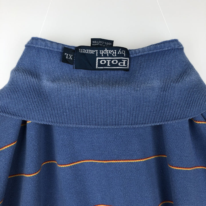 Ralph Lauren POLO by Ralph Lauren Multi-border short sleeve striped polo shirt Men's XL size cotton blue type Vintage Second Hand