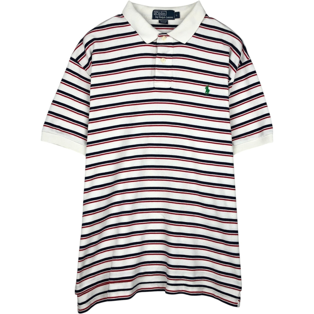 Ralph Lauren POLO by Ralph Lauren Multi-border short sleeve striped polo shirt Men's size L cotton white type Vintage Second Hand