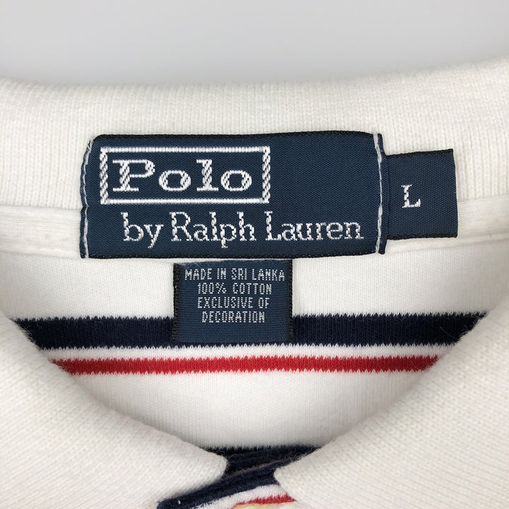 Ralph Lauren POLO by Ralph Lauren Multi-border short sleeve striped polo shirt Men's size L cotton white type Vintage Second Hand