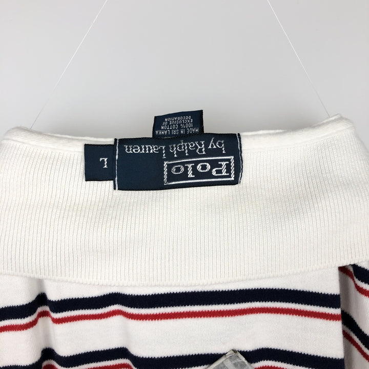 Ralph Lauren POLO by Ralph Lauren Multi-border short sleeve striped polo shirt Men's size L cotton white type Vintage Second Hand