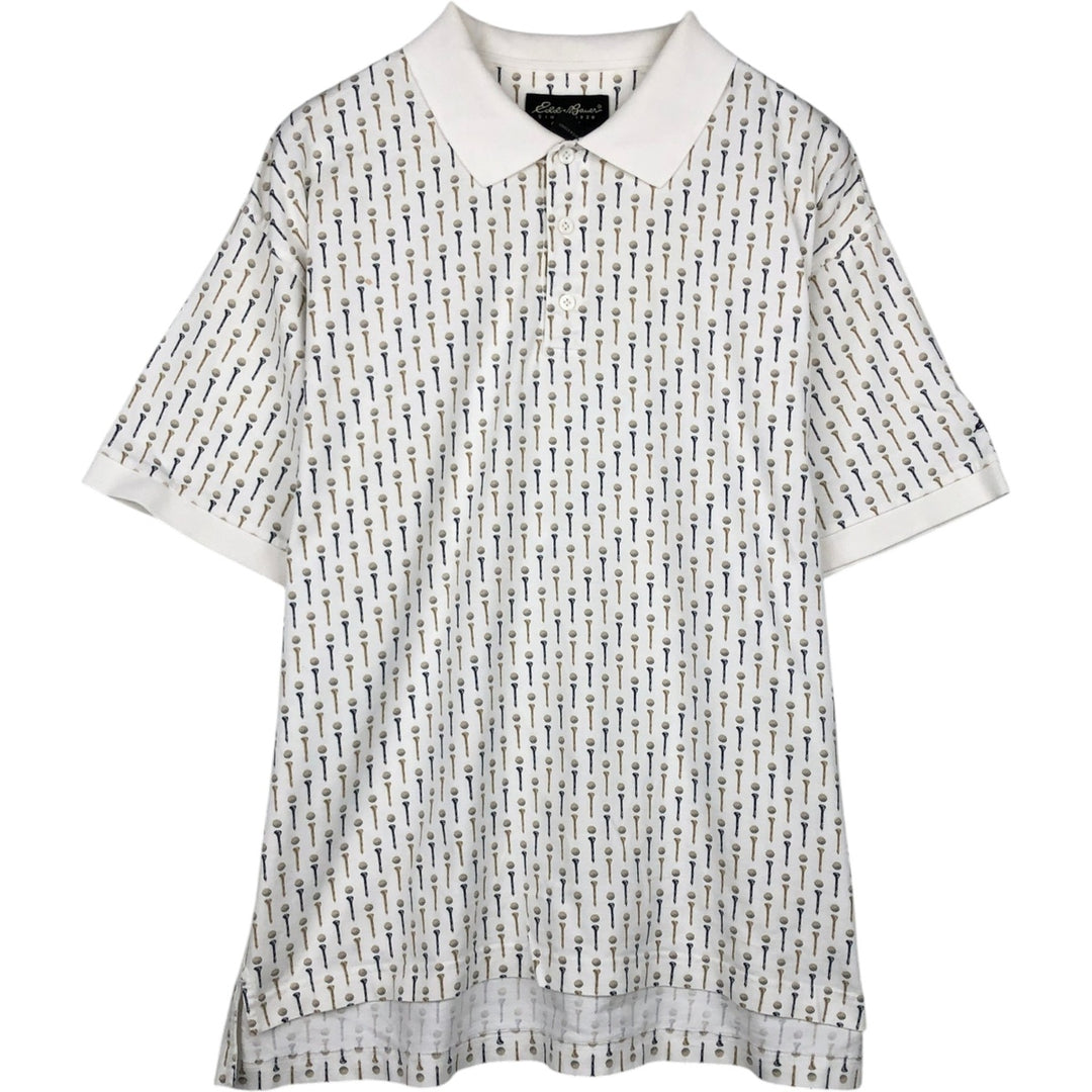 2000'S Eddie Bauer Golf all-over print short-sleeved polo shirt, men's size S (approx.) cotton white type Vintage Second Hand