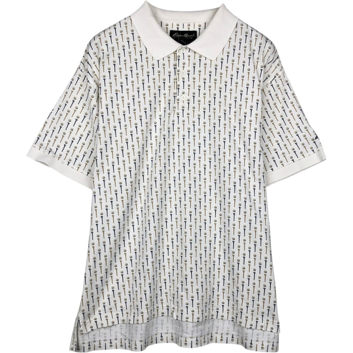 2000'S Eddie Bauer Golf all-over print short-sleeved polo shirt, men's size S (approx.) cotton white type Vintage Second Hand