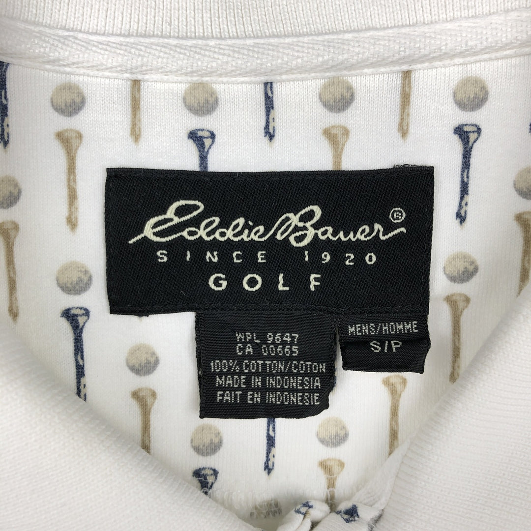 2000'S Eddie Bauer Golf all-over print short-sleeved polo shirt, men's size S (approx.) cotton white type Vintage Second Hand