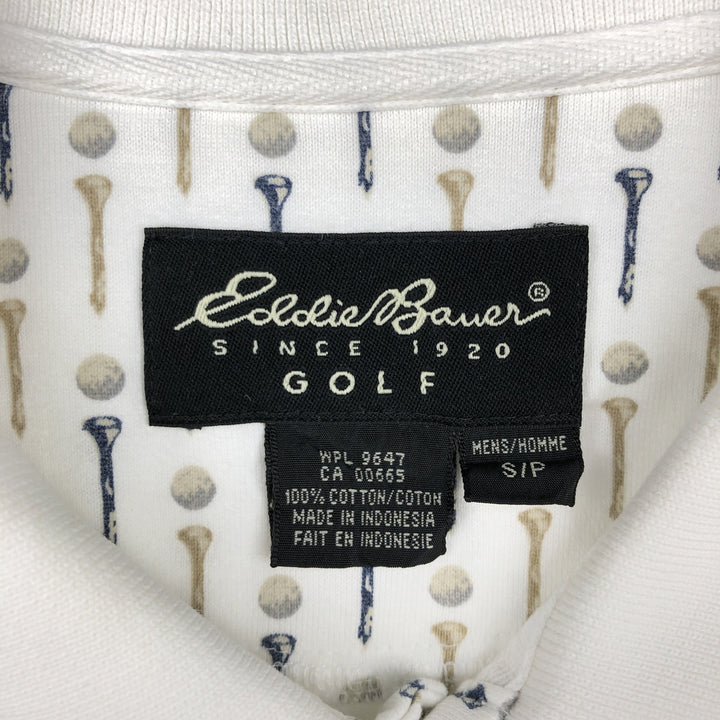 2000'S Eddie Bauer Golf all-over print short-sleeved polo shirt, men's size S (approx.) cotton white type Vintage Second Hand