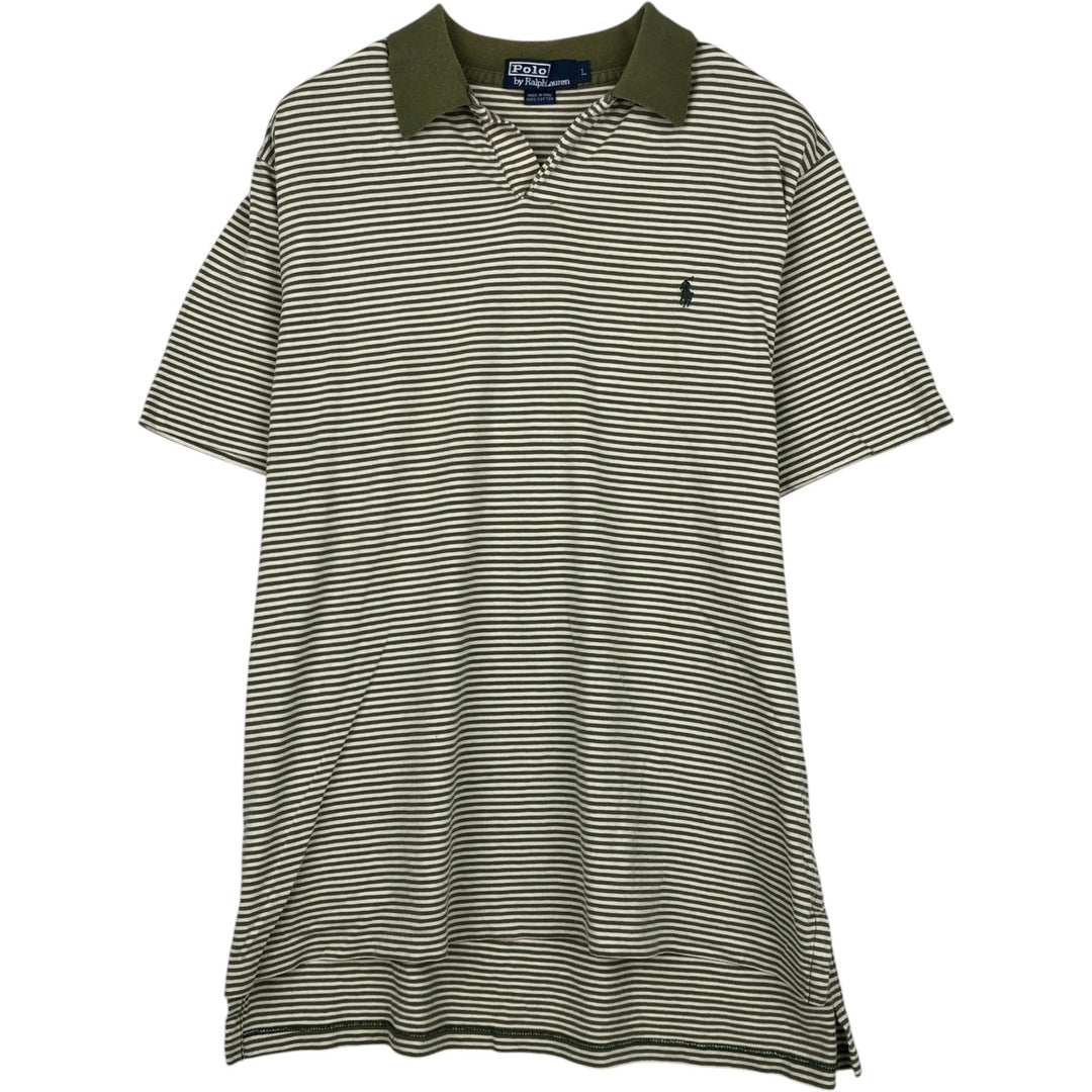 Ralph Lauren POLO by Ralph Lauren Skipper Short-Sleeve Striped Polo Shirt, Men's Size L (approx.) cotton green type Vintage Second Hand