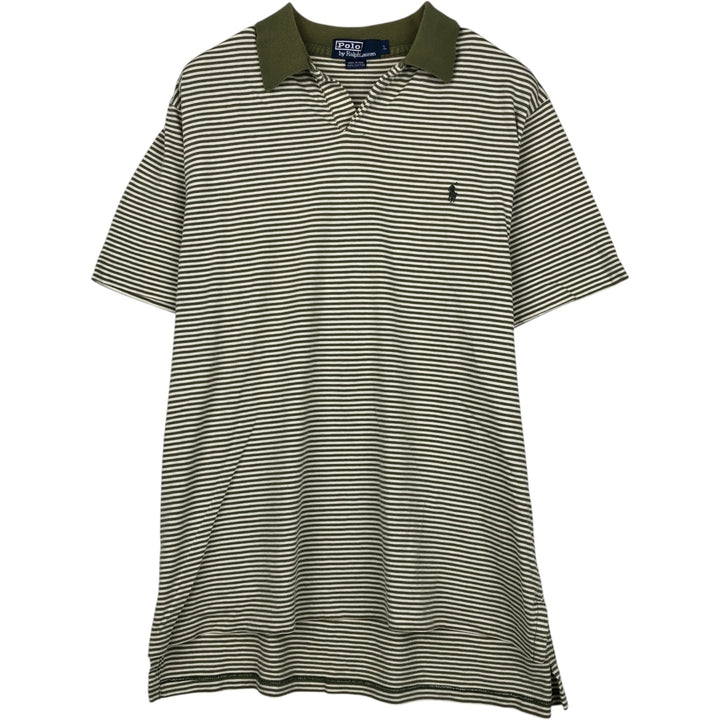 Ralph Lauren POLO by Ralph Lauren Skipper Short-Sleeve Striped Polo Shirt, Men's Size L (approx.) cotton green type Vintage Second Hand