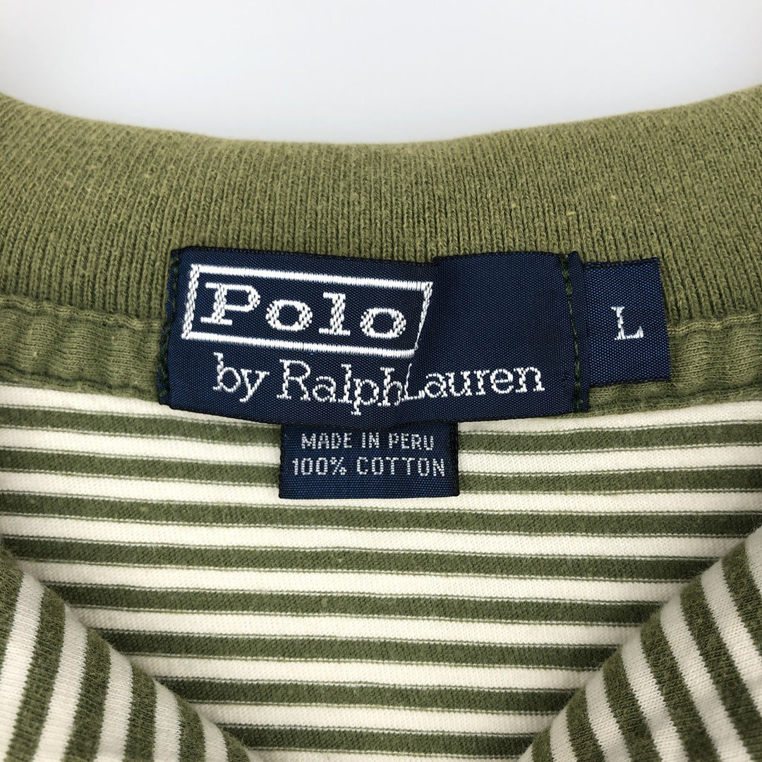 Ralph Lauren POLO by Ralph Lauren Skipper Short-Sleeve Striped Polo Shirt, Men's Size L (approx.) cotton green type Vintage Second Hand