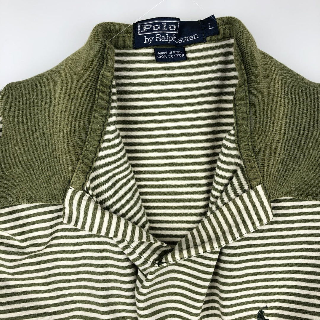 Ralph Lauren POLO by Ralph Lauren Skipper Short-Sleeve Striped Polo Shirt, Men's Size L (approx.) cotton green type Vintage Second Hand