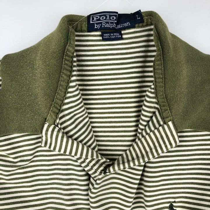 Ralph Lauren POLO by Ralph Lauren Skipper Short-Sleeve Striped Polo Shirt, Men's Size L (approx.) cotton green type Vintage Second Hand