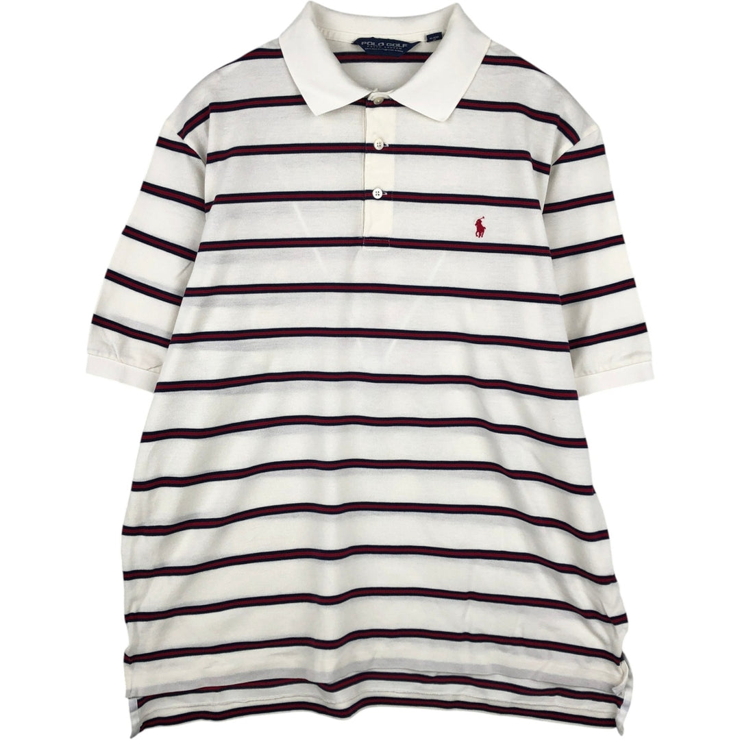 Ralph Lauren POLO GOLF Short Sleeve Striped Polo Shirt Men's Size L Pima Cotton ivory Vintage Second Hand
