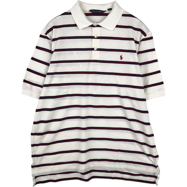 Ralph Lauren POLO GOLF Short Sleeve Striped Polo Shirt Men's Size L Pima Cotton ivory Vintage Second Hand