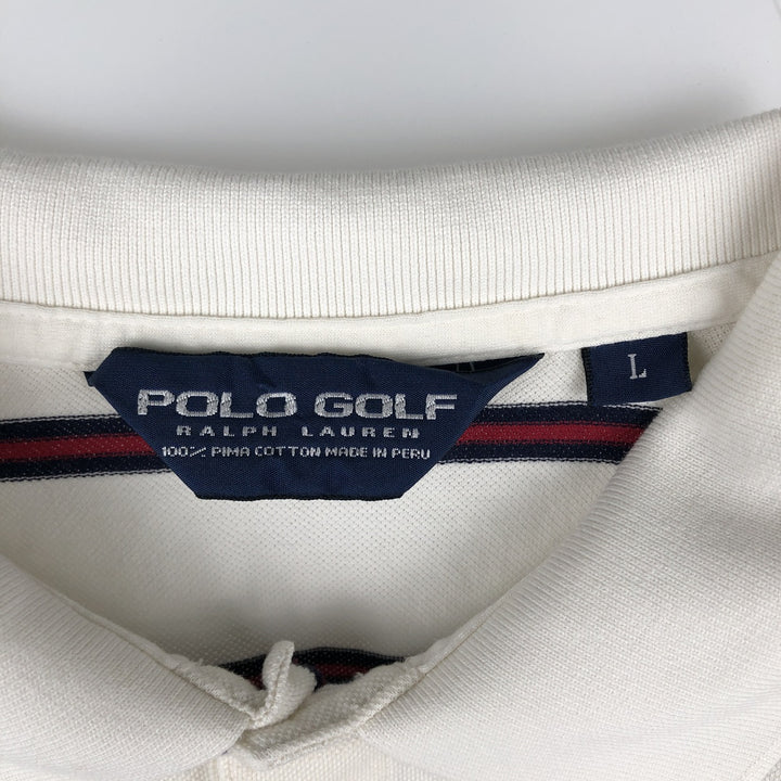 Ralph Lauren POLO GOLF Short Sleeve Striped Polo Shirt Men's Size L Pima Cotton ivory Vintage Second Hand