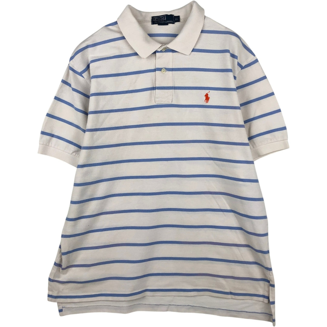 Ralph Lauren POLO by Ralph Lauren short sleeve striped polo shirt, men's XL size cotton white type Vintage Second Hand