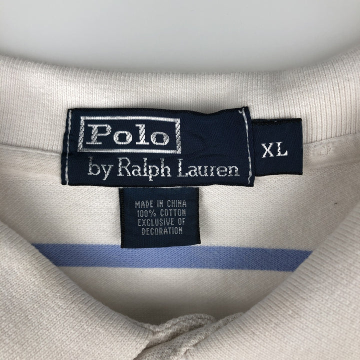 Ralph Lauren POLO by Ralph Lauren short sleeve striped polo shirt, men's XL size cotton white type Vintage Second Hand