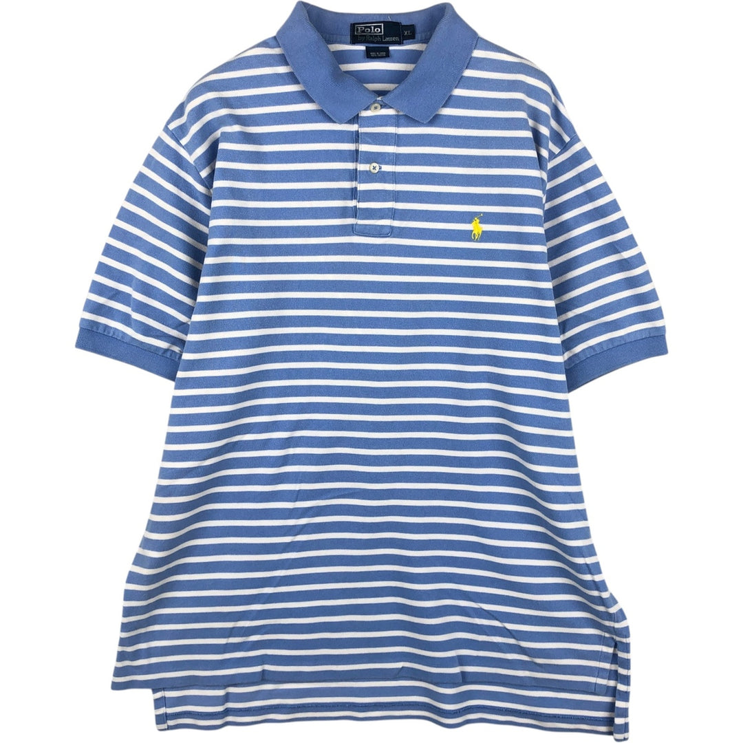 Ralph Lauren POLO by Ralph Lauren short sleeve striped polo shirt, men's XL size cotton blue type Vintage Second Hand