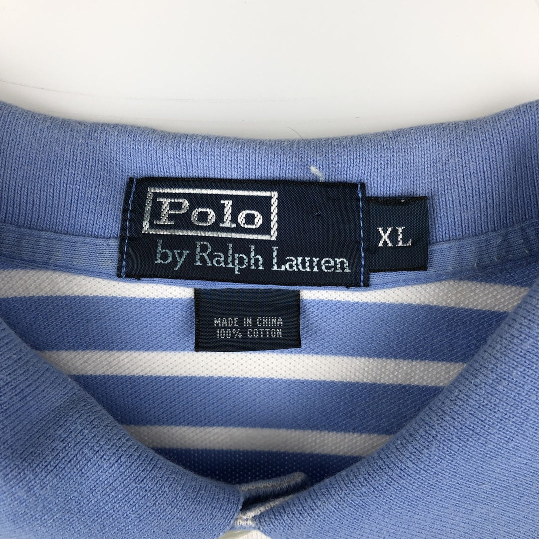 Ralph Lauren POLO by Ralph Lauren short sleeve striped polo shirt, men's XL size cotton blue type Vintage Second Hand
