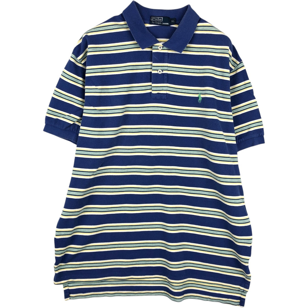 Ralph Lauren POLO by Ralph Lauren short sleeve striped polo shirt, men's XL size cotton blue type Vintage Second Hand