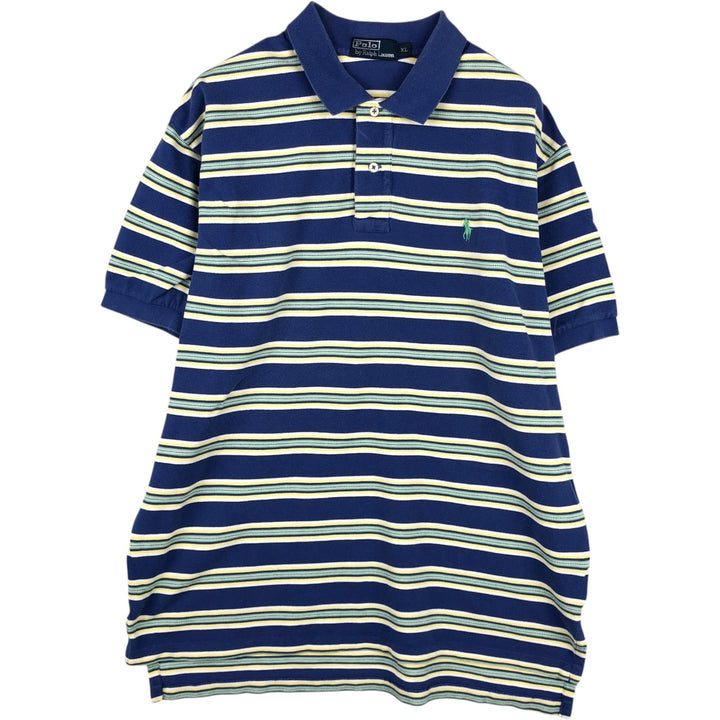 Ralph Lauren POLO by Ralph Lauren short sleeve striped polo shirt, men's XL size cotton blue type Vintage Second Hand