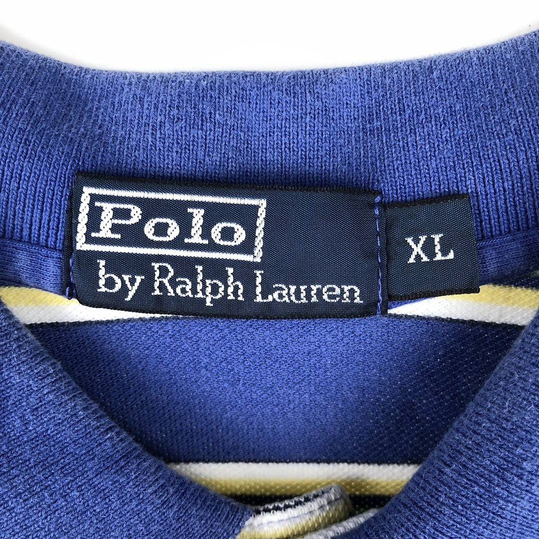 Ralph Lauren POLO by Ralph Lauren short sleeve striped polo shirt, men's XL size cotton blue type Vintage Second Hand
