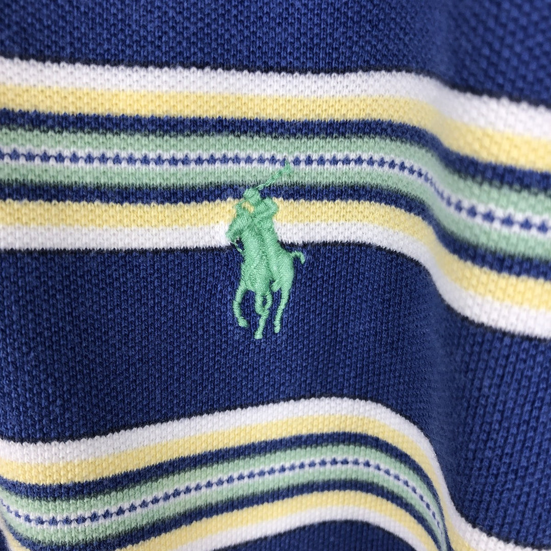 Ralph Lauren POLO by Ralph Lauren short sleeve striped polo shirt, men's XL size cotton blue type Vintage Second Hand