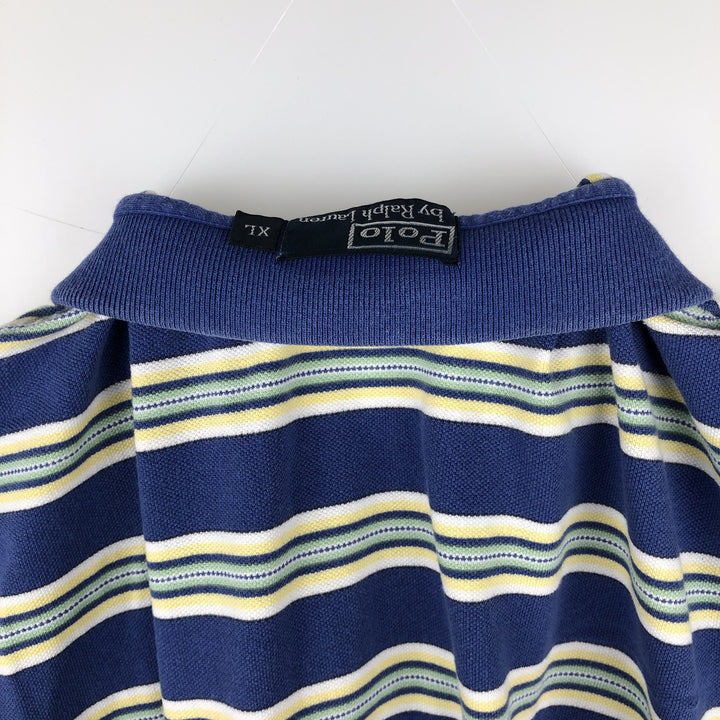 Ralph Lauren POLO by Ralph Lauren short sleeve striped polo shirt, men's XL size cotton blue type Vintage Second Hand
