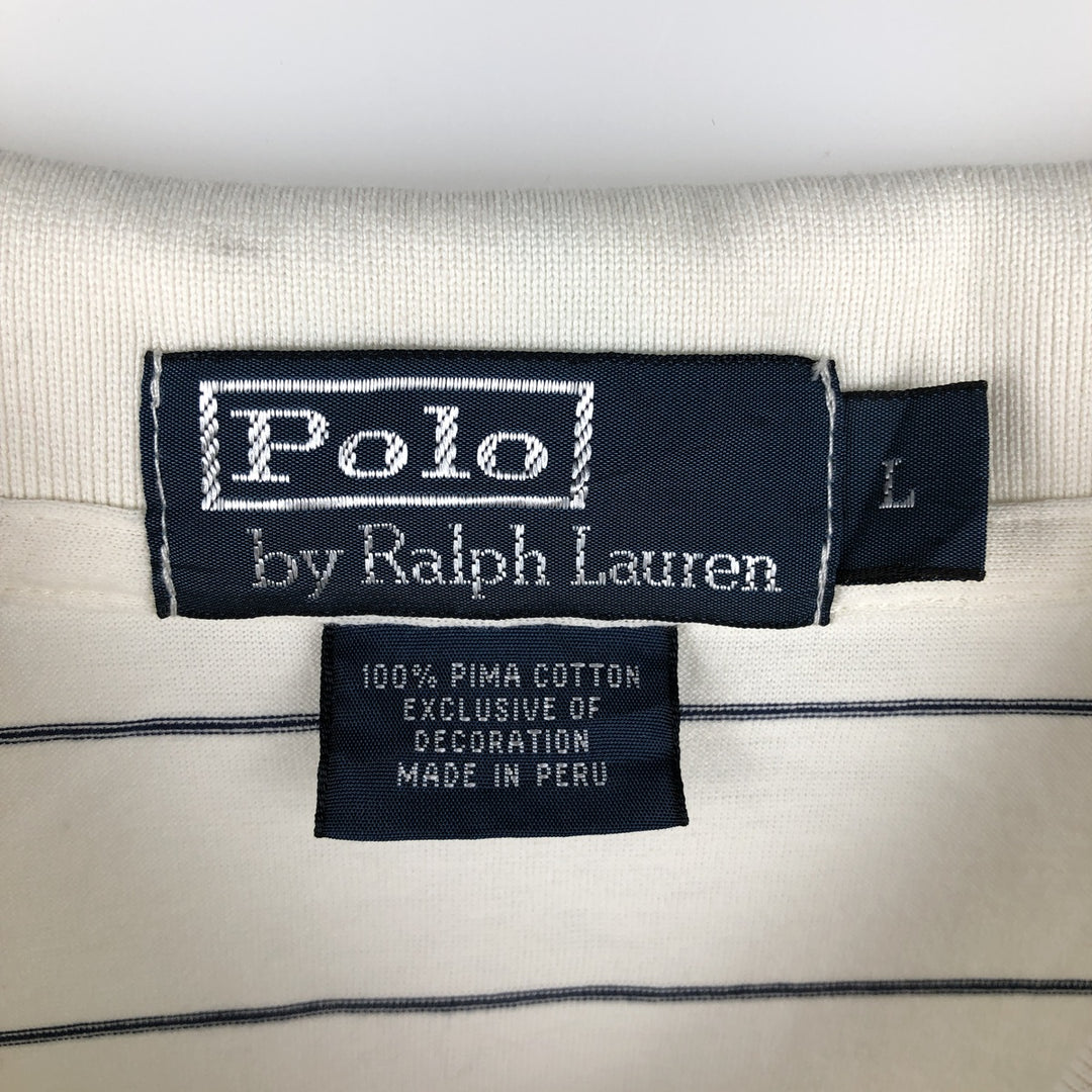 Ralph Lauren POLO by Ralph Lauren short sleeve striped polo shirt, men's size L Pima Cotton white type Vintage Second Hand
