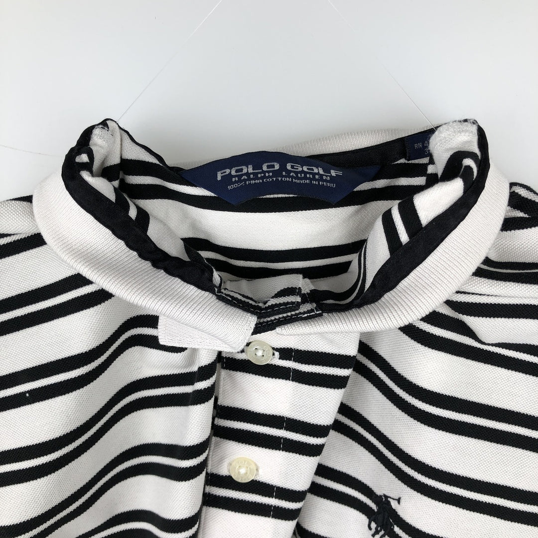 Ralph Lauren POLO GOLF Polo Golf short sleeve striped polo shirt men's size M Pima Cotton white type Vintage Second Hand